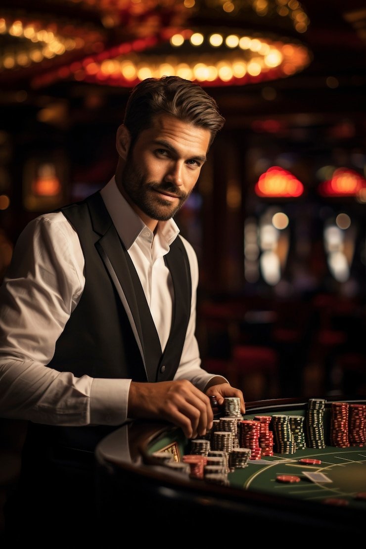 Tampilan meja Bandar Poker di atta4d dengan dealer dan area taruhan yang jelas